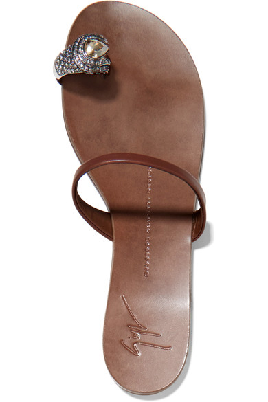 giuseppe zanotti crystal-embellished leather sandals via net-a-porter